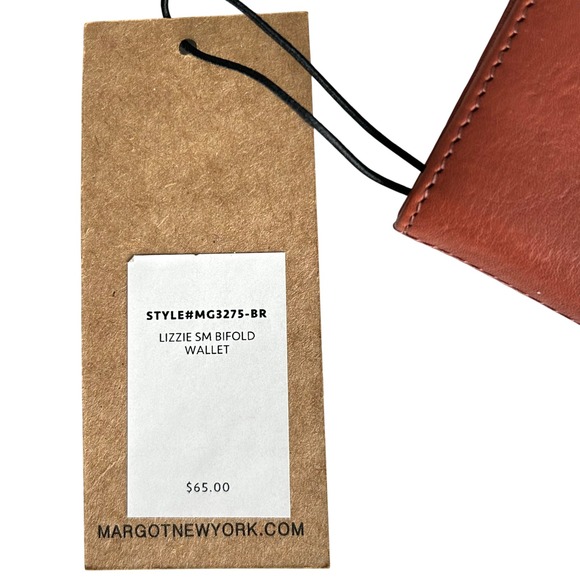 NWT Margot New York Lizzie SM Bifold Wallet Cognac Brown Leather 4.25"W x 3.75"H - Picture 7 of 12
